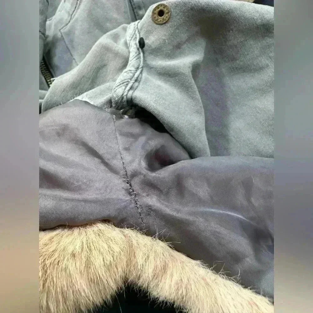 Anthropologie Marrakech Faux Fur Aviator Moto Jacket | Olive Grey | Size M - Picture 13 of 16